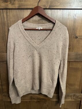 Madewell Donegal Westgate V-Neck Sweater Classic Preppy Wool Lg Pink Flecked